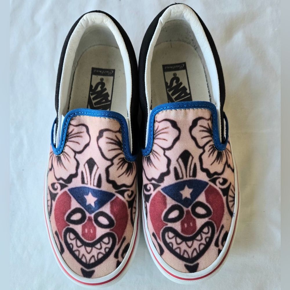 Rare Custom Hand-Painted Canvas Slip-Ons - Puerto Rico Heritage Mask - Women's 7